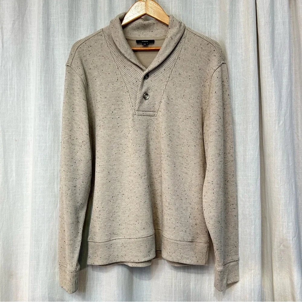 Vince Double Knit Shawl Collar Henley in Natural size medium